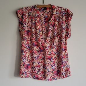 Pink Floral Semi-Sheer Sleeveless Blouse